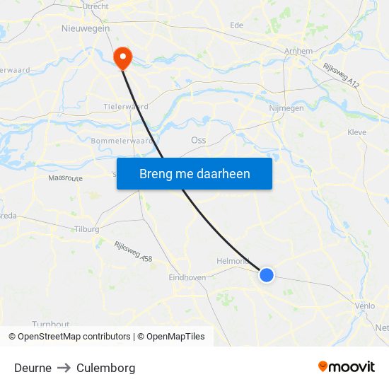 Deurne to Culemborg map