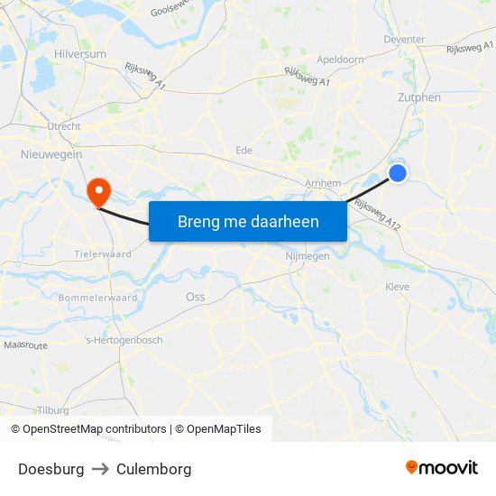 Doesburg to Culemborg map
