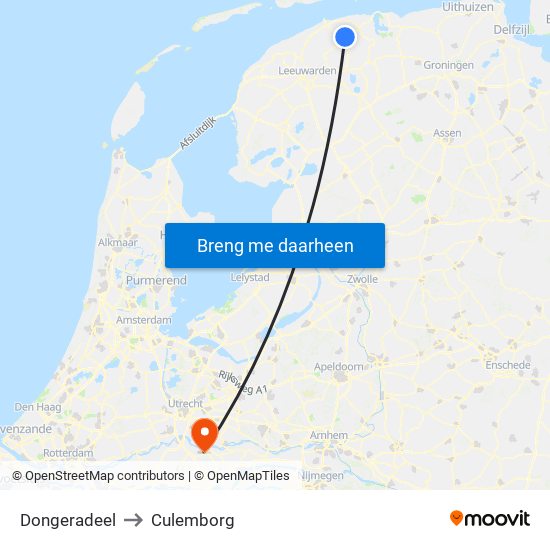 Dongeradeel to Culemborg map