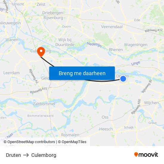 Druten to Culemborg map