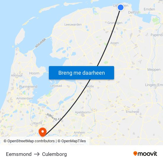 Eemsmond to Culemborg map