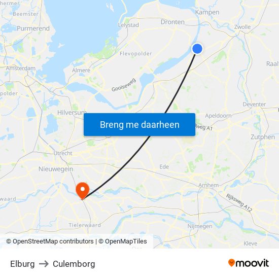 Elburg to Culemborg map