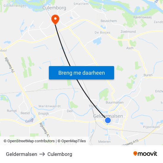 Geldermalsen to Culemborg map