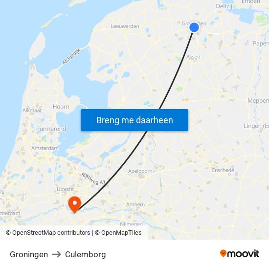 Groningen to Culemborg map