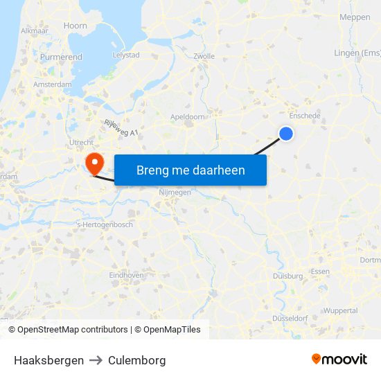 Haaksbergen to Culemborg map