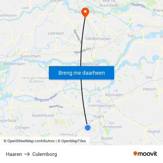 Haaren to Culemborg map