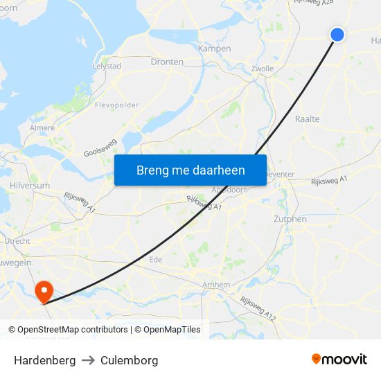 Hardenberg to Culemborg map