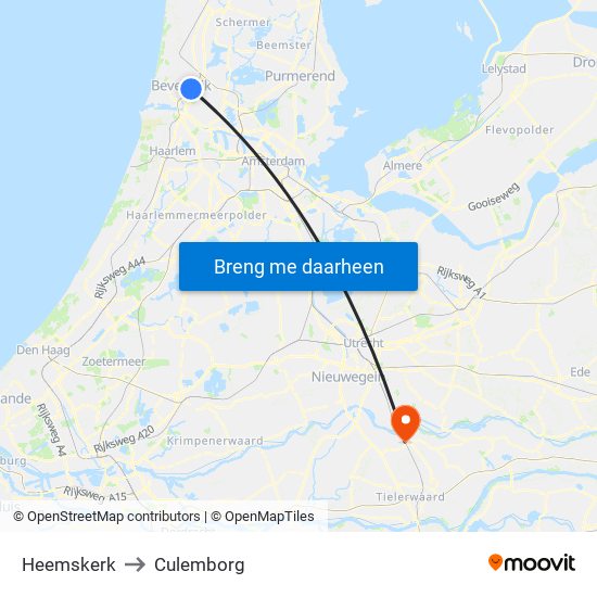 Heemskerk to Culemborg map