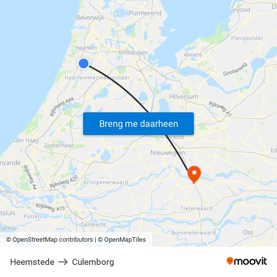 Heemstede to Culemborg map