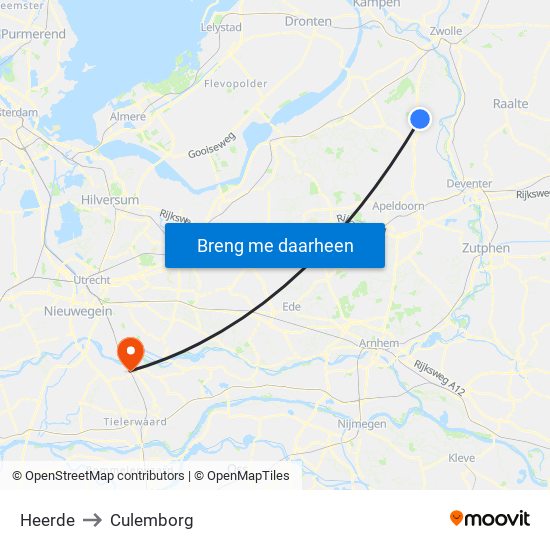 Heerde to Culemborg map