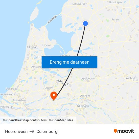 Heerenveen to Culemborg map