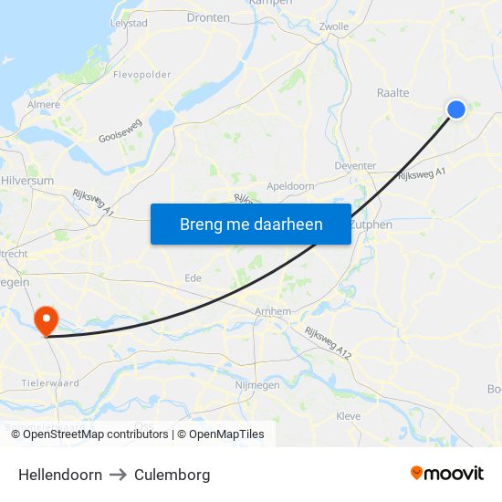 Hellendoorn to Culemborg map