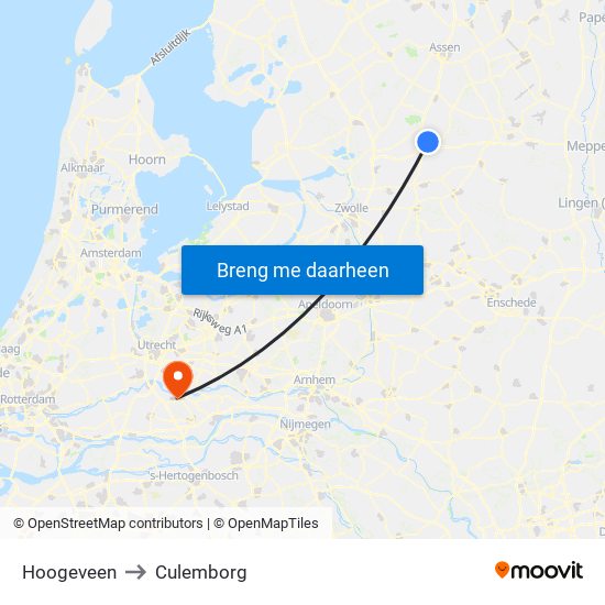 Hoogeveen to Culemborg map