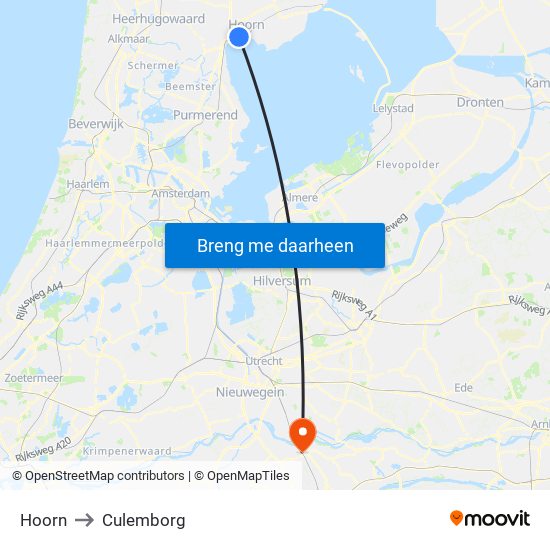 Hoorn to Culemborg map