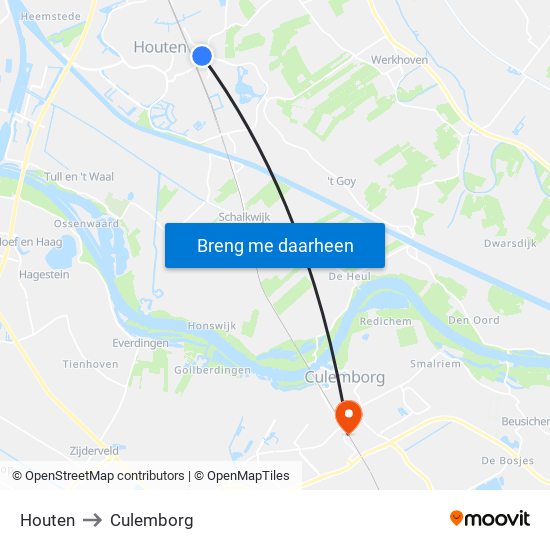 Houten to Culemborg map