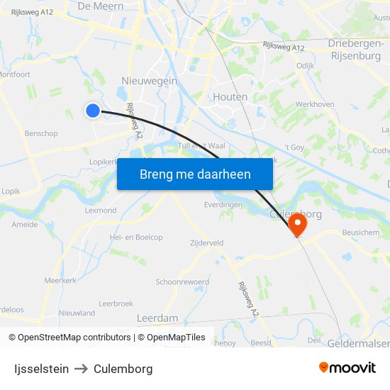 Ijsselstein to Culemborg map