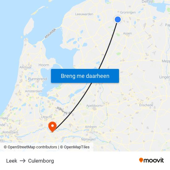 Leek to Culemborg map
