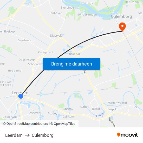 Leerdam to Culemborg map