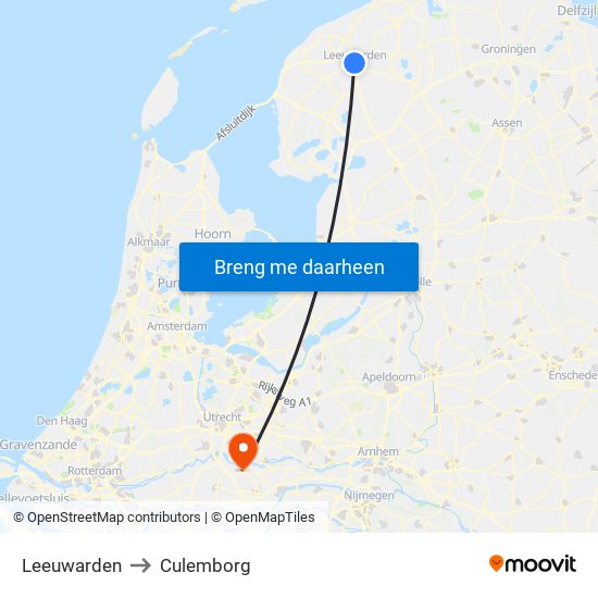 Leeuwarden to Culemborg map