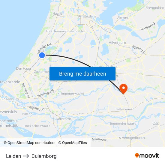 Leiden to Culemborg map