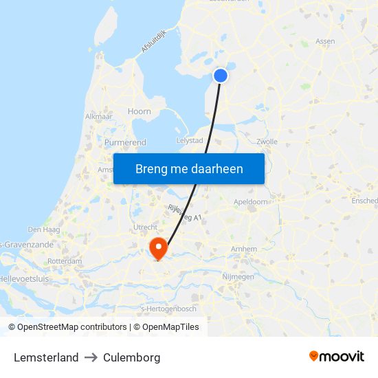 Lemsterland to Culemborg map