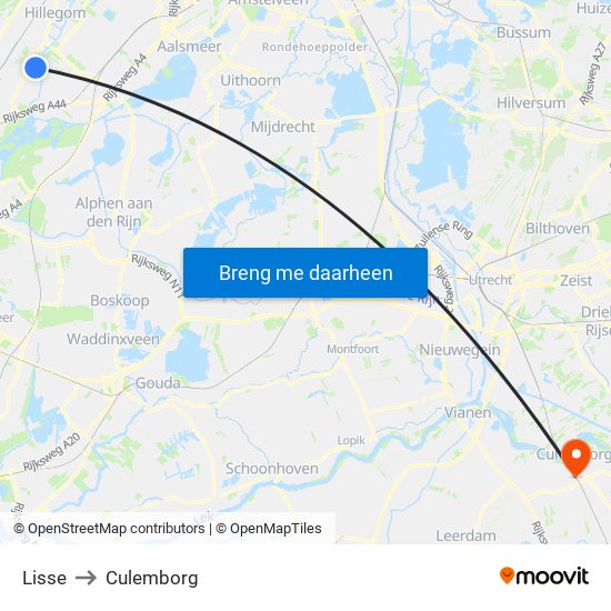 Lisse to Culemborg map