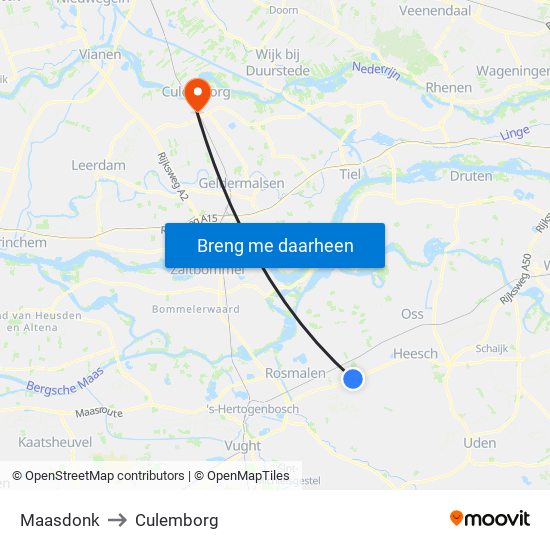 Maasdonk to Culemborg map
