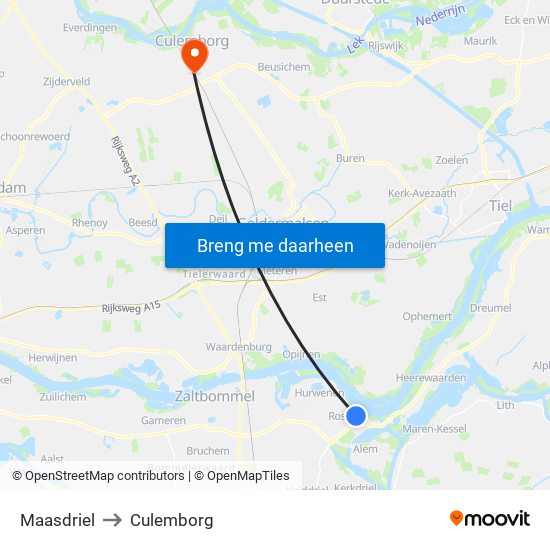 Maasdriel to Culemborg map