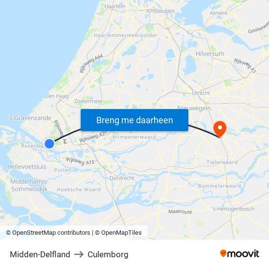 Midden-Delfland to Culemborg map