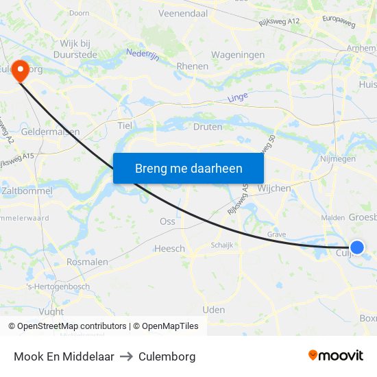 Mook En Middelaar to Culemborg map