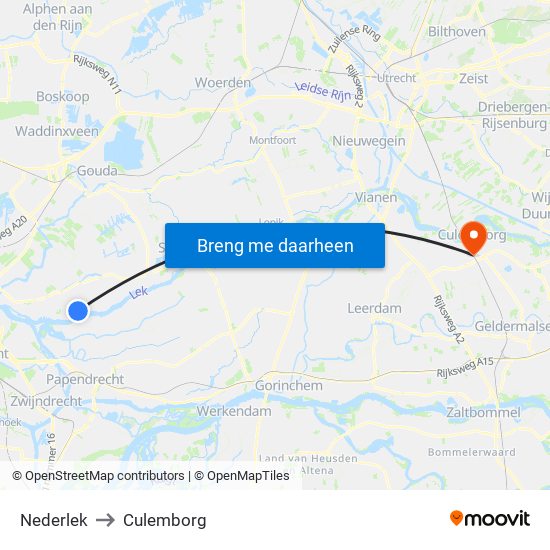 Nederlek to Culemborg map