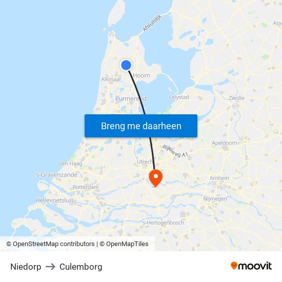 Niedorp to Culemborg map