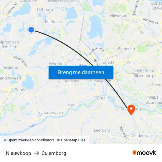 Nieuwkoop to Culemborg map