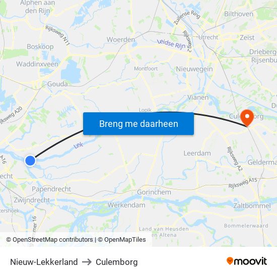 Nieuw-Lekkerland to Culemborg map