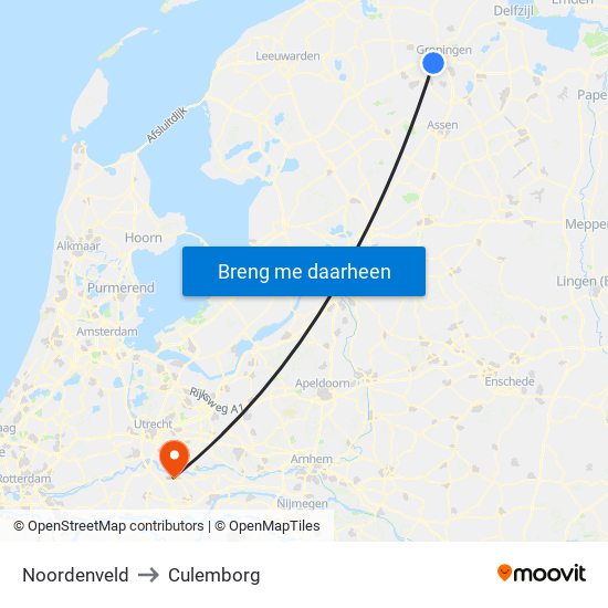 Noordenveld to Culemborg map