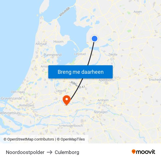 Noordoostpolder to Culemborg map
