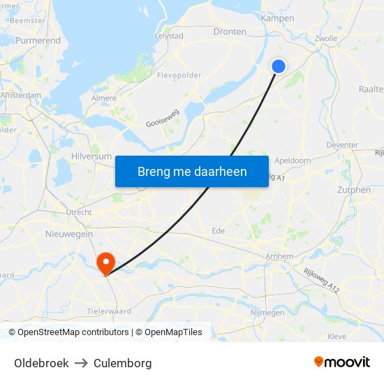 Oldebroek to Culemborg map