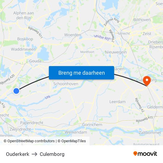 Ouderkerk to Culemborg map