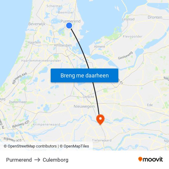 Purmerend to Culemborg map