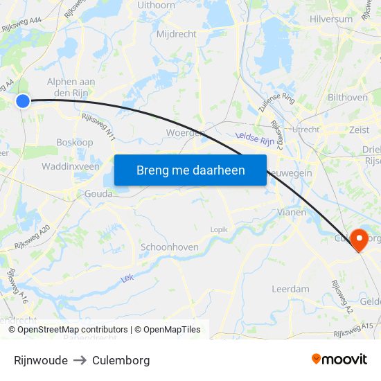 Rijnwoude to Culemborg map