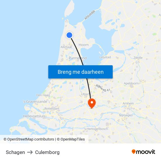 Schagen to Culemborg map