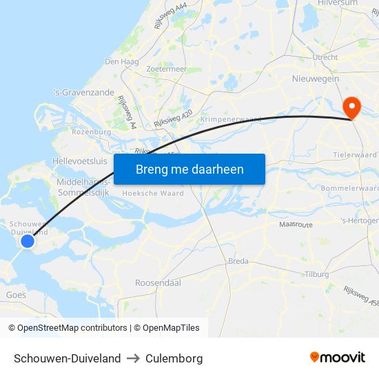 Schouwen-Duiveland to Culemborg map