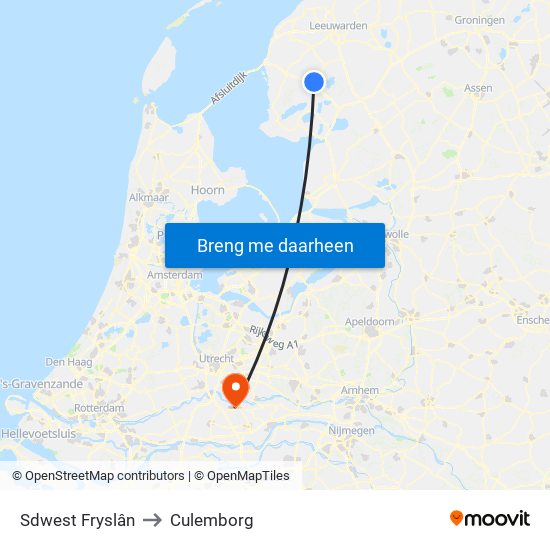 Sdwest Fryslân to Culemborg map