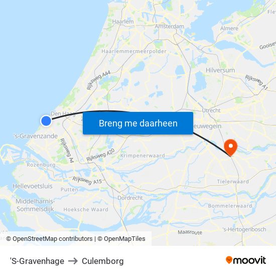 'S-Gravenhage to Culemborg map