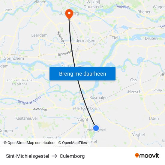 Sint-Michielsgestel to Culemborg map