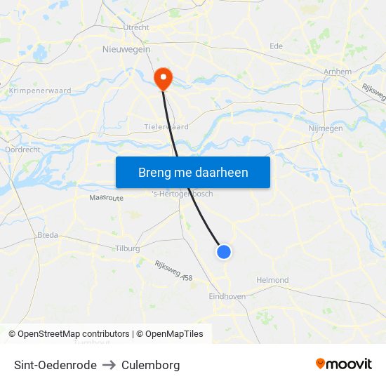 Sint-Oedenrode to Culemborg map