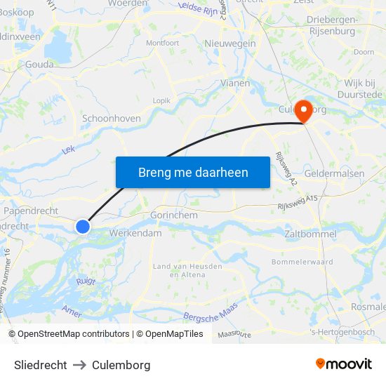 Sliedrecht to Culemborg map