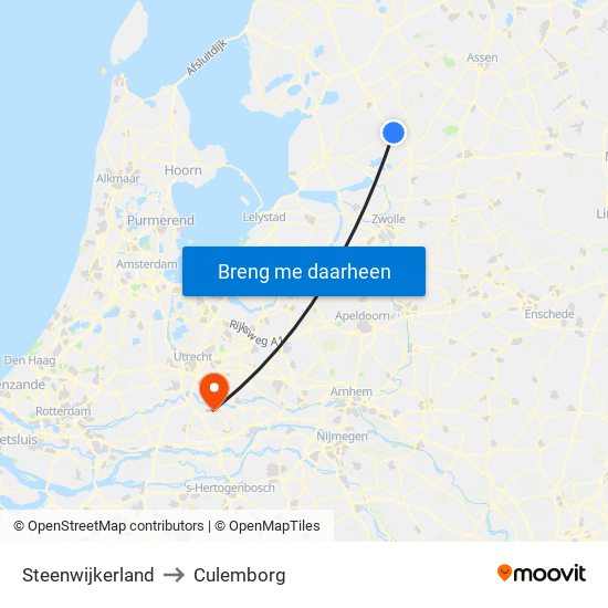Steenwijkerland to Culemborg map