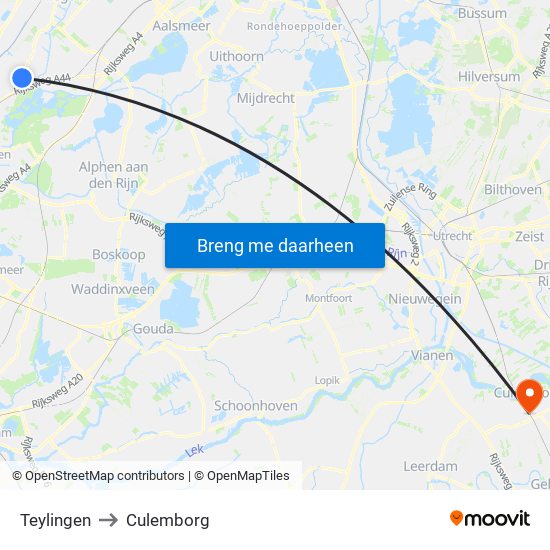 Teylingen to Culemborg map