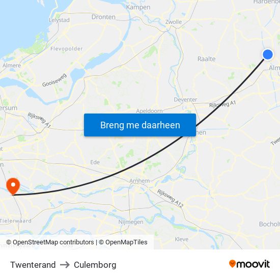 Twenterand to Culemborg map